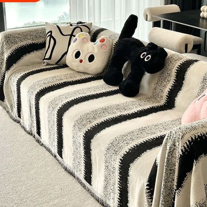ソファーカバー 波模様フリンジ付きマルチカバー北欧風ソファーカバー