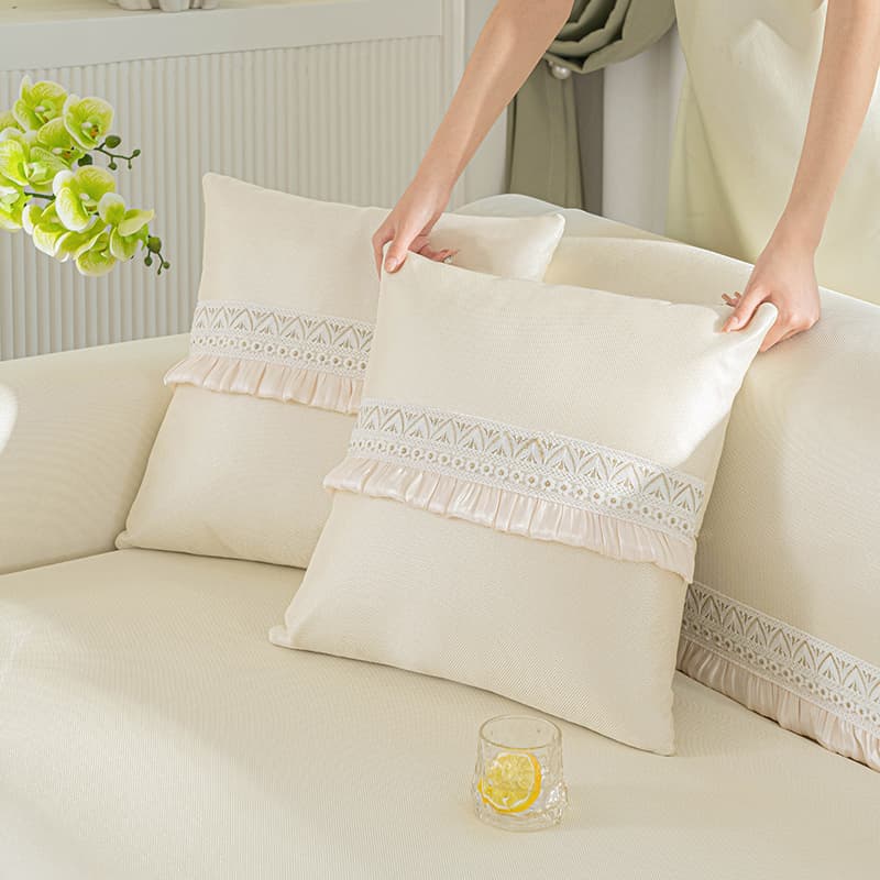 ソファーカバー 刺繍レース装飾フリル付きソファーカバー