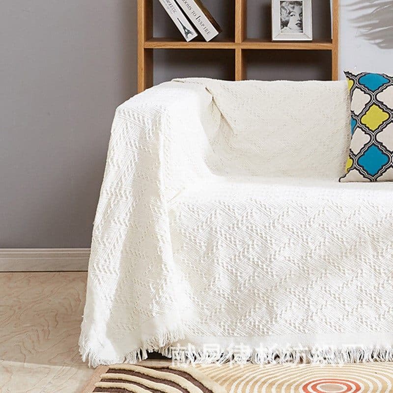 ソファーカバー 幾何学模様フリンジ付き2人掛けソファーカバー